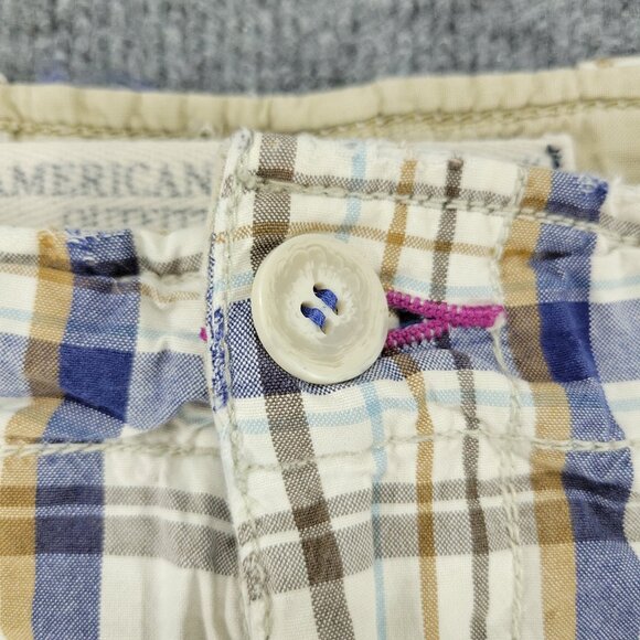 American Eagle Shorts Men's Size 36 Beige Plaid Chino Embroidered Logo Pockets - Picture 4 of 16